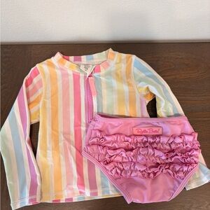 Ruffle Butts Pastel Stripe Rash Guard Set